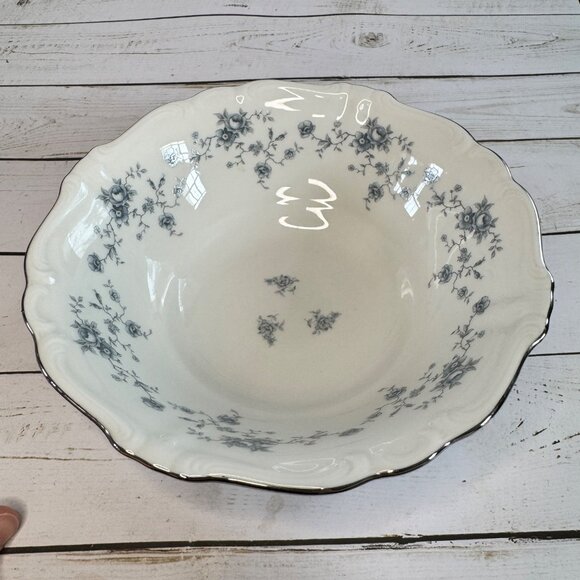 Johann Haviland Blue Garland 8" Vegetable Serving Bowl Germany Platinum Trim Vtg - Picture 8 of 10